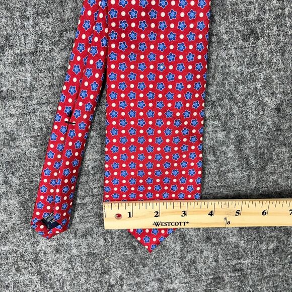 Lands End Tie Mens 60" Long 3.5"‎ Wide Hand Sewn Silk USA Designer Red Flowers - Picture 7 of 8